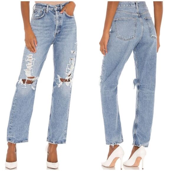 Agolde Denim - AGOLDE 90's Mid Rise Loose Distressed Jeans in Major Size 24